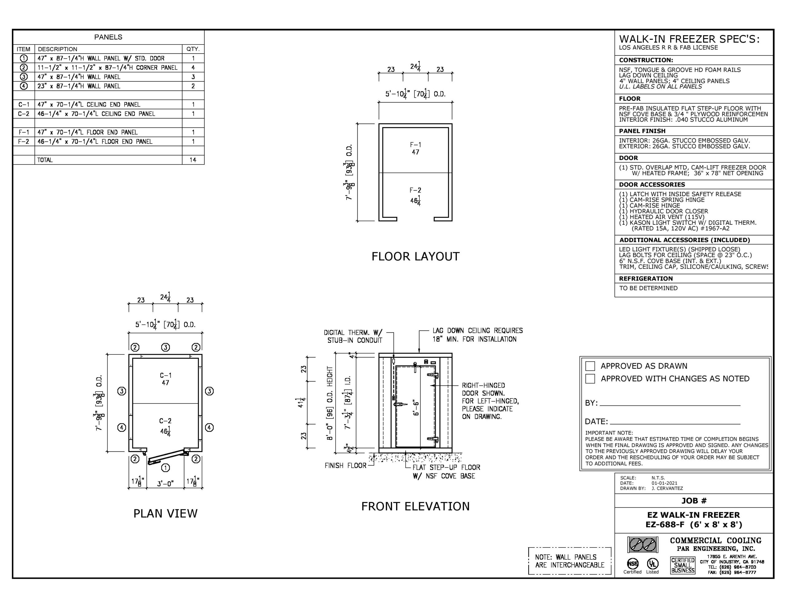 walk in freezer dimensions