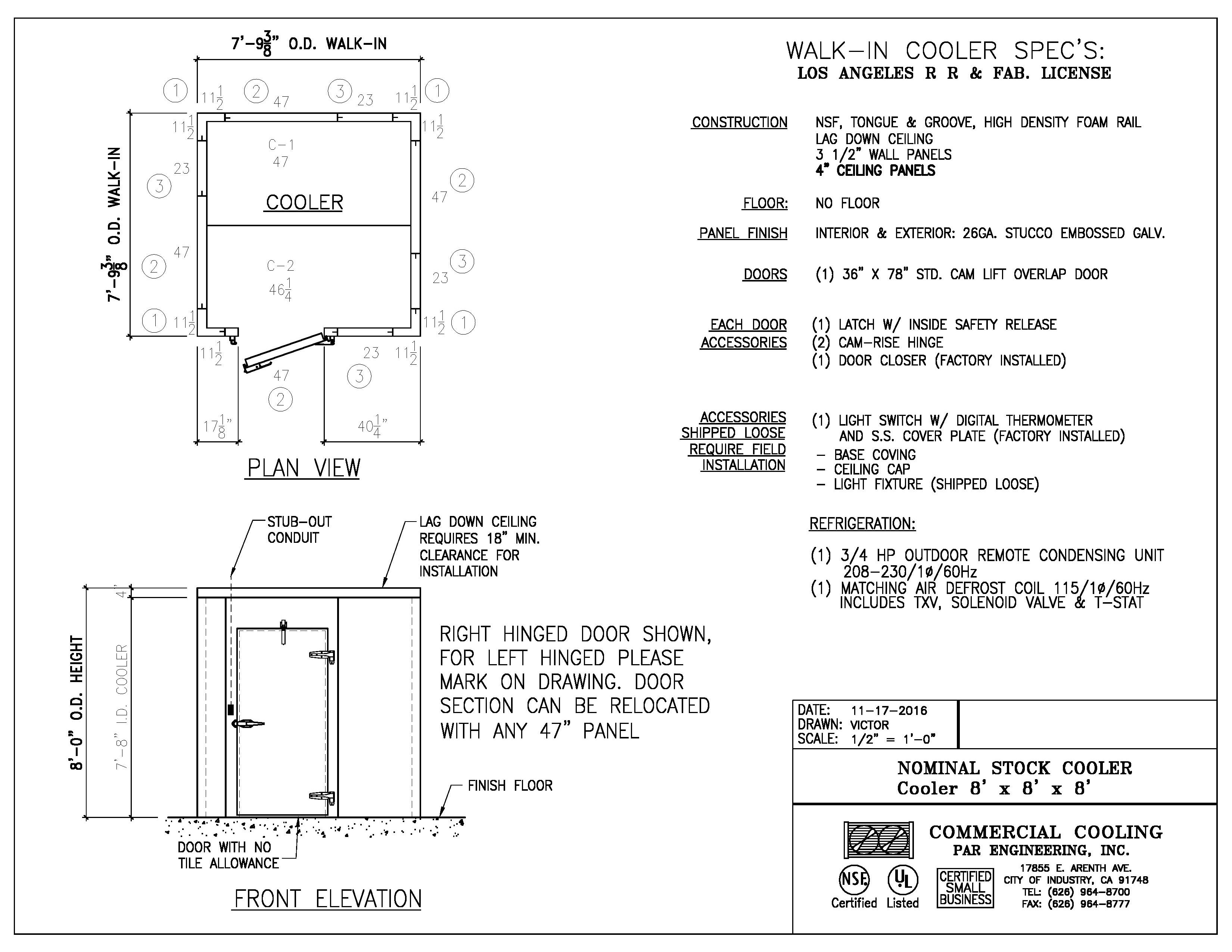 8 ft x 8 ft x 8 ft Walkin Cooler Commercial Cooling