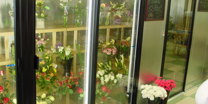 Custom Flower Display Box with Glass Display Sliding Door from Commercial Cooling Par Engineering Inc.